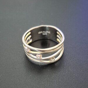 IDEAURE 925 Silver Multi-Band Fidget Spinner Ring with CZ Stones Size 9.5